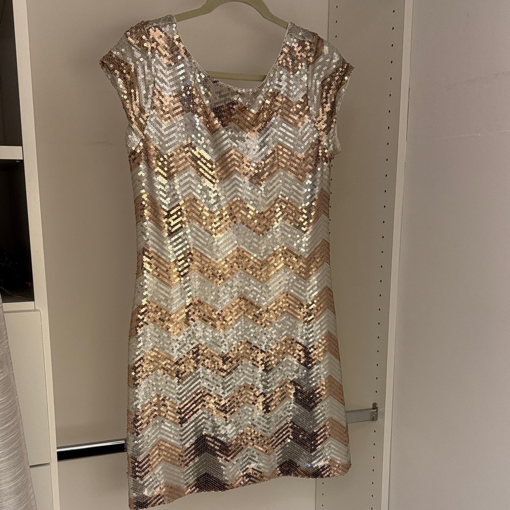 White House Black Market Gold and Silver Sequin Mini Dress